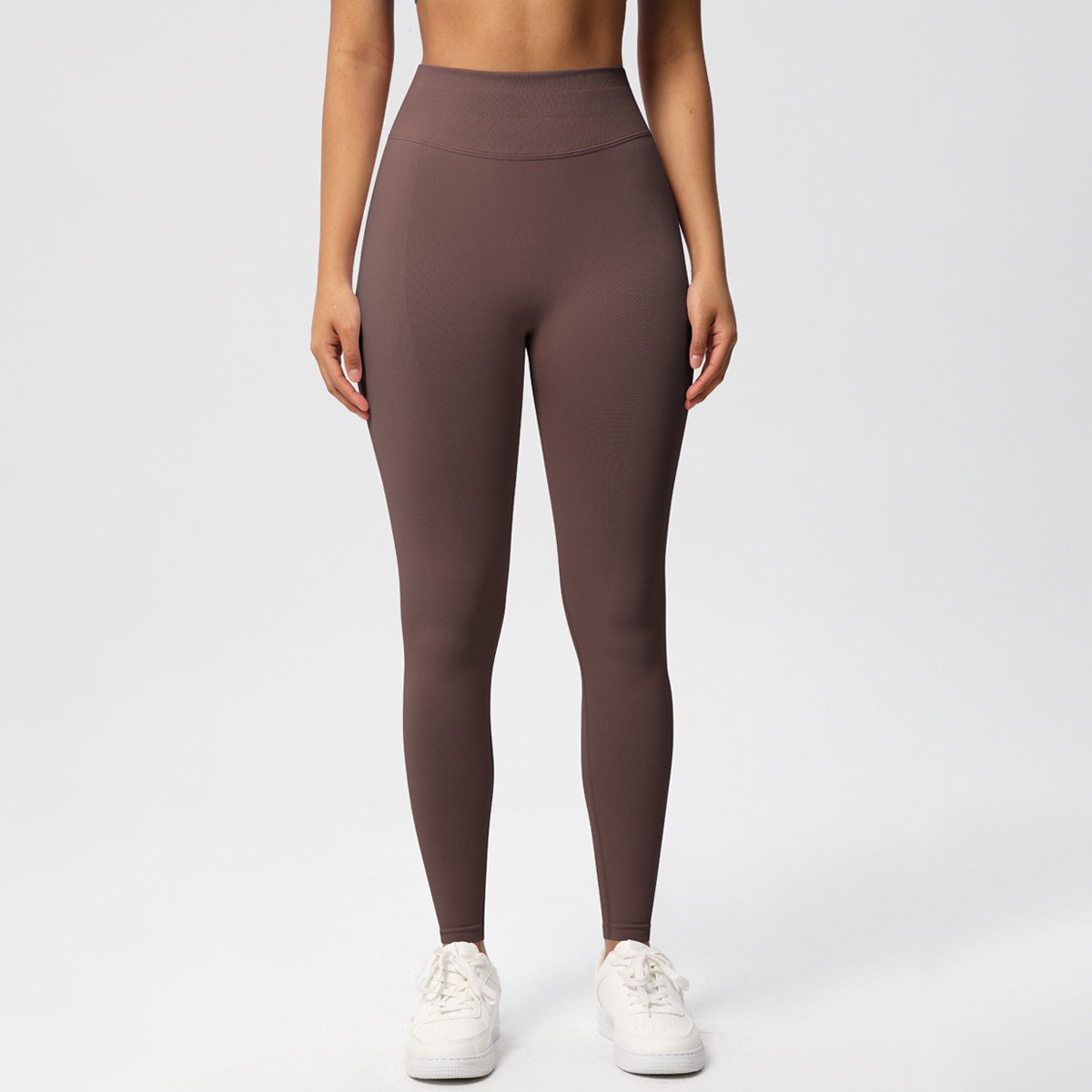 Cross-Border European/American Peach Seamless Solid Color Three-Section Waist High-Rise Full Length Spandex/Nylon Yoga Pants Set