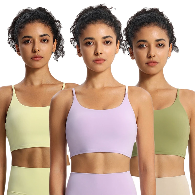 Wholesale Women's U-Neck Yoga Backless Bras with Built-in Pads, Custom Logo Sports Camisole Tops for Fitness