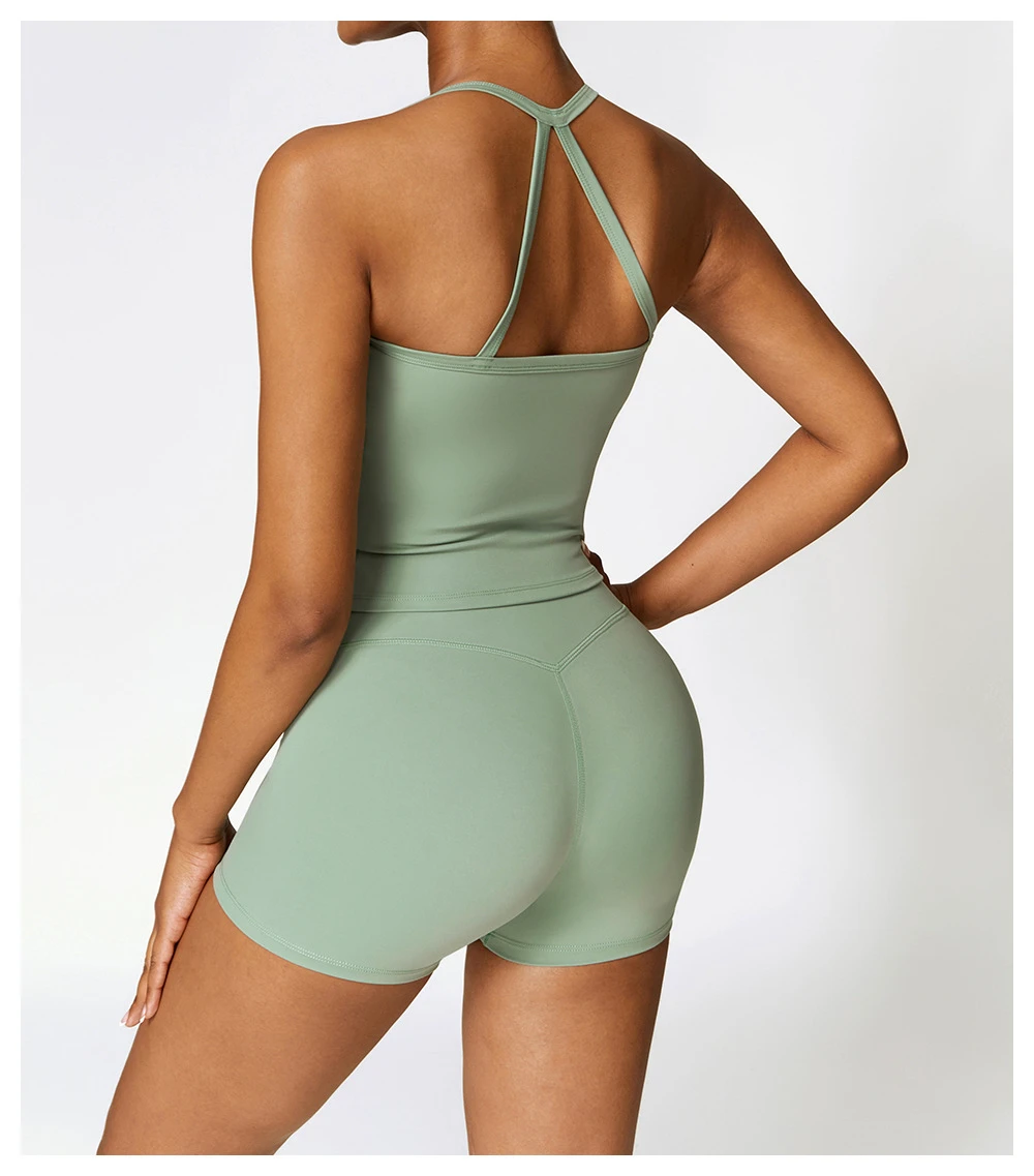 Women Yoga Set Tank Top and Shorts Breathable Quick-Drying Fitness Short Set for Women Customize