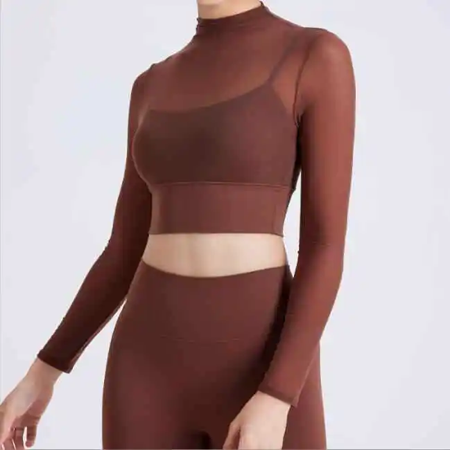 QUICK DRY Girl Long Sleeve Yoga Tops Mesh Layer Soft Spandex and Nylon Sport Top Breathable Slim Fit Workout Shirts for Women