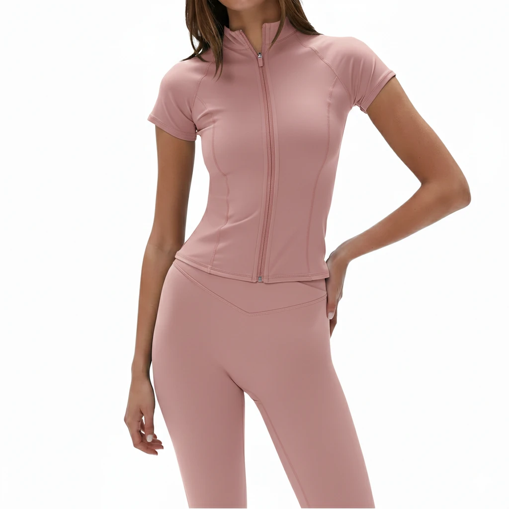 Custom Logo Womens Yoga Fitness Wear Two Piece Zipper Jacket And Leggings Seamless Workout Set