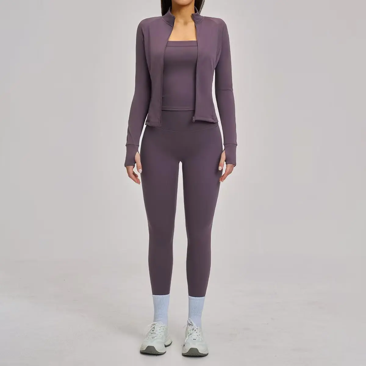 JY Women's 3-piece Wear Yoga Set Quick-drying Sports Bra Jacket Leggings for Lady Workout Solid Classic Design Elastic Waist