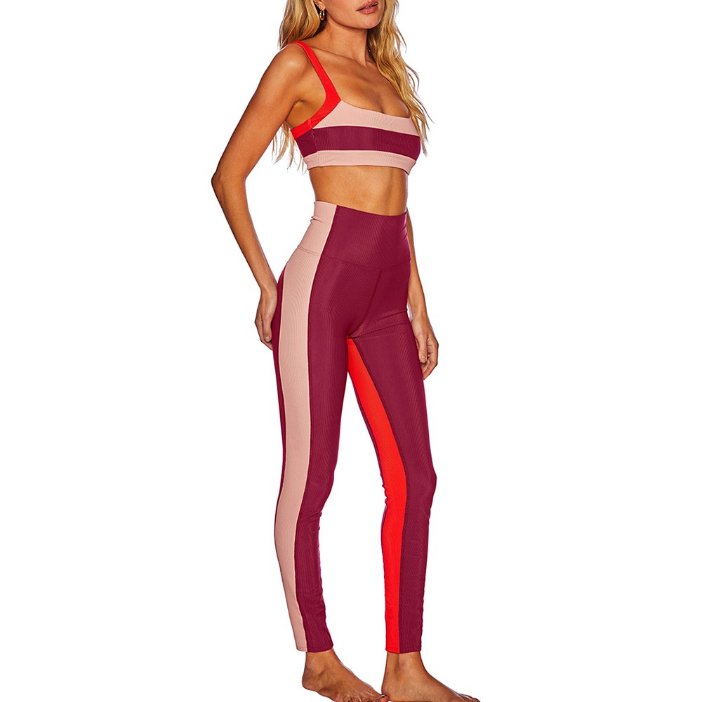 Top Premium Seamless High Waist Front Logo Breathable Spandex/Nylon Sleeveless 2 Piece Women's Yoga Active Wear Fitness Gym Set