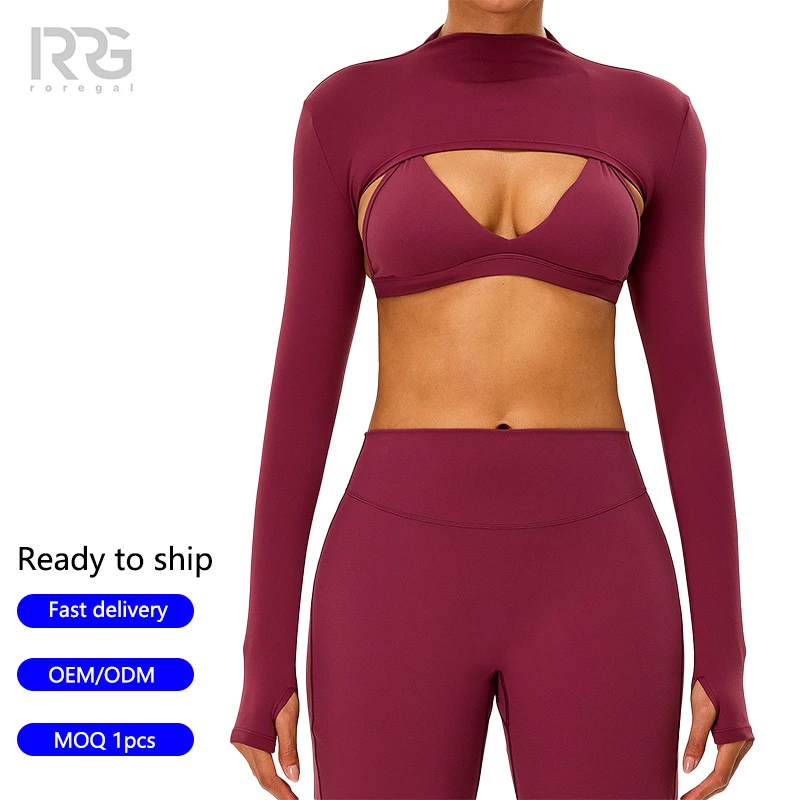 Roregal Women's Brushed Semi-High Neck Long-Sleeve Yoga Cover-Up Lightweight Breathable Sports Shawl Fitness Top