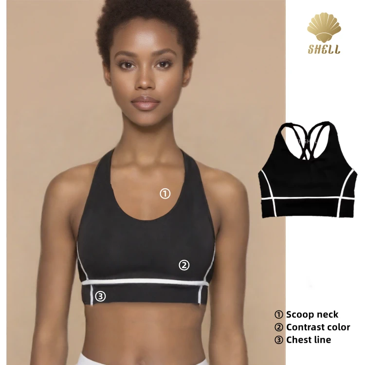 CNSHELL Contrast Color Cross Back Mesh Double Layer Yoga Crop Tops XXL Sports Bra Fitness Quick Dry Breathable Gym Wear