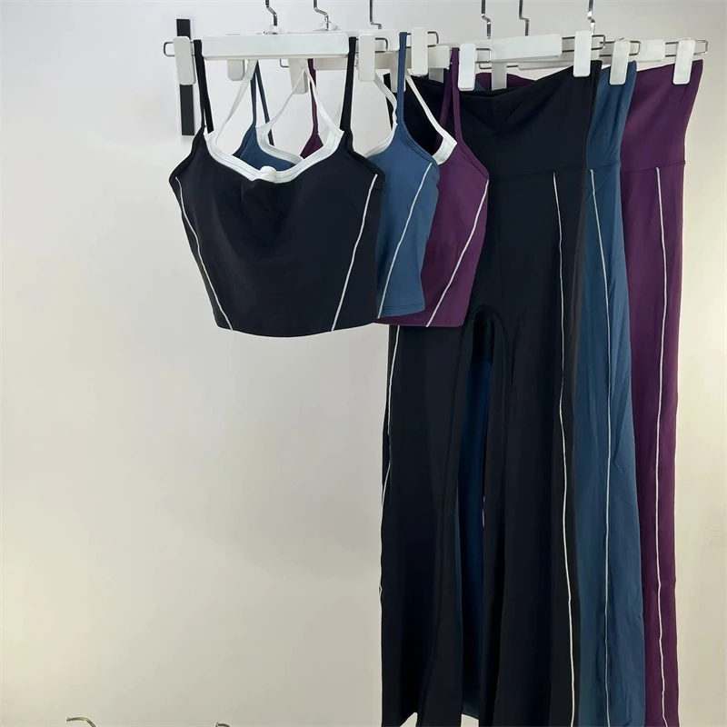 Two Piece Halter Neck Beautiful Back Yoga Suit Foldable High Waist Casual Versatile Fitness Sports Suit