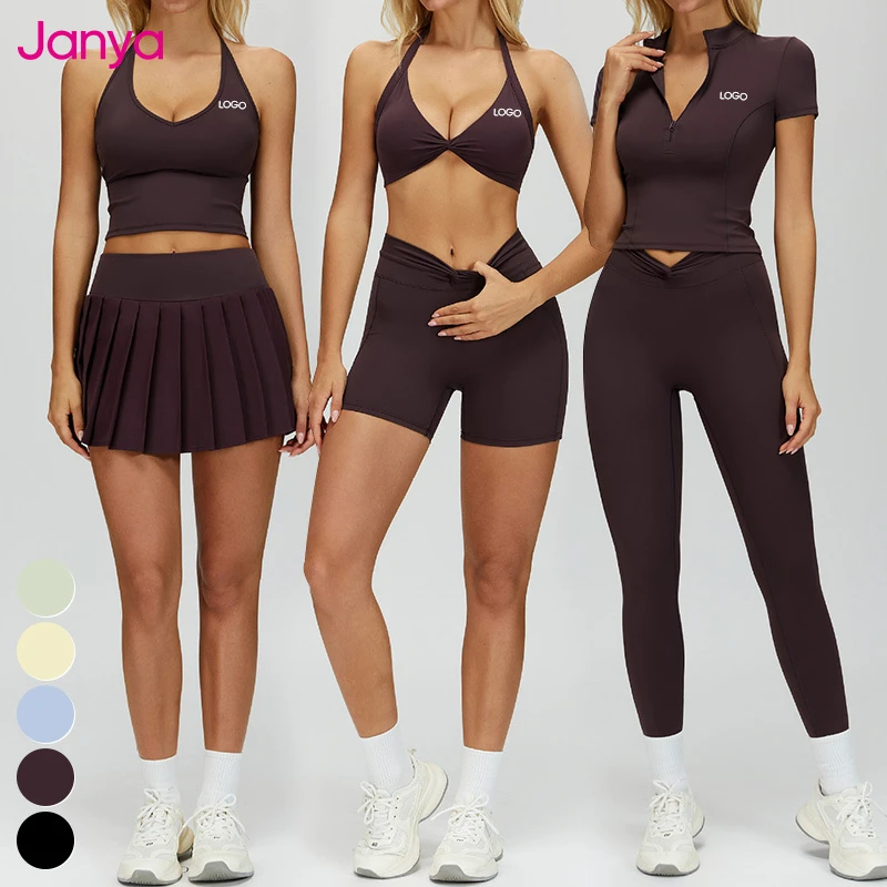 Janya 2026 Solid Breathable Nude Sportswear Suit Gym Fitness Yoga Clothing Set High-stretch Slim Fit 2 Piece Set For Women