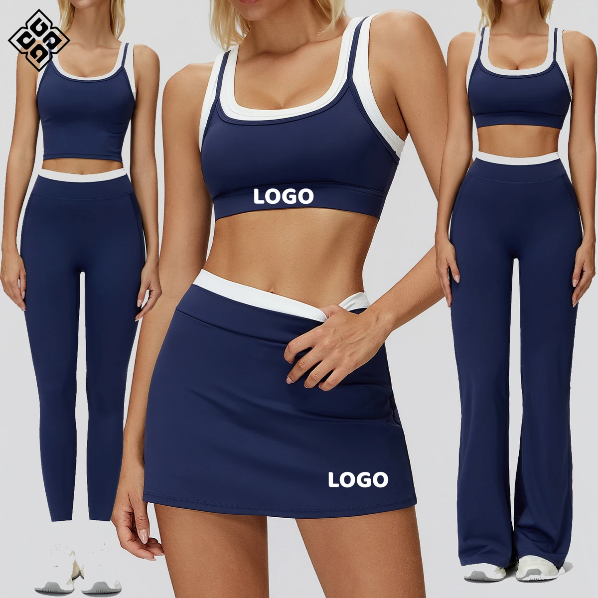 New Custom Women Sports Wear Contrast Color Sports Bra Flare Leggings Gym Fitness Clothing 2/3/6 Pieces Yoga Wear Sets