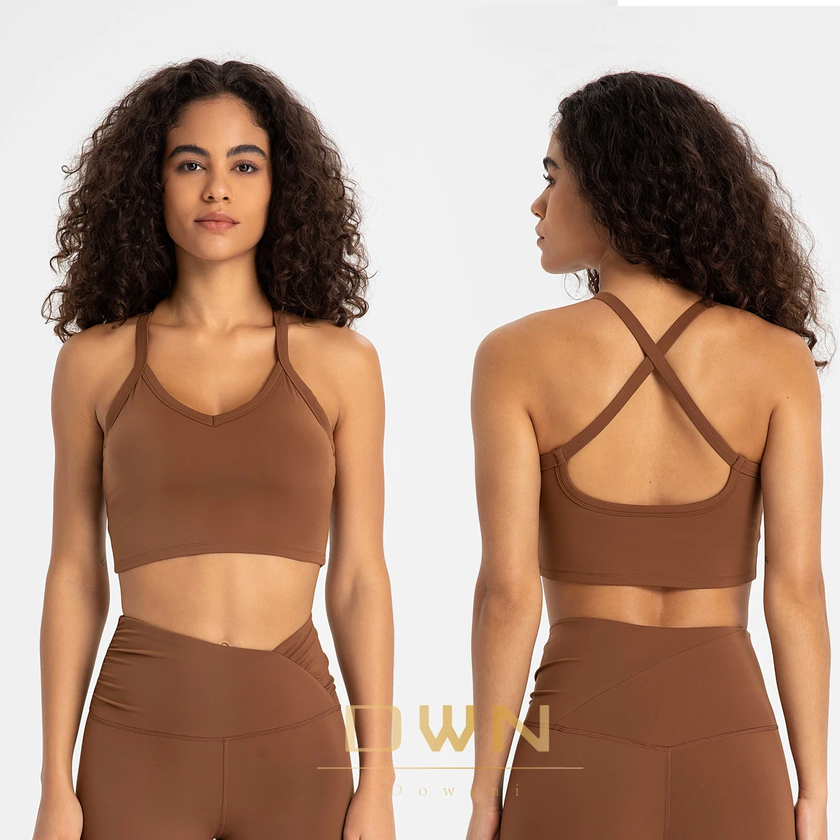 New Gathered Top Sexy Cross Straps High Stretch Buttery Soft Align V Neck Sports Yoga Bra Custom logo