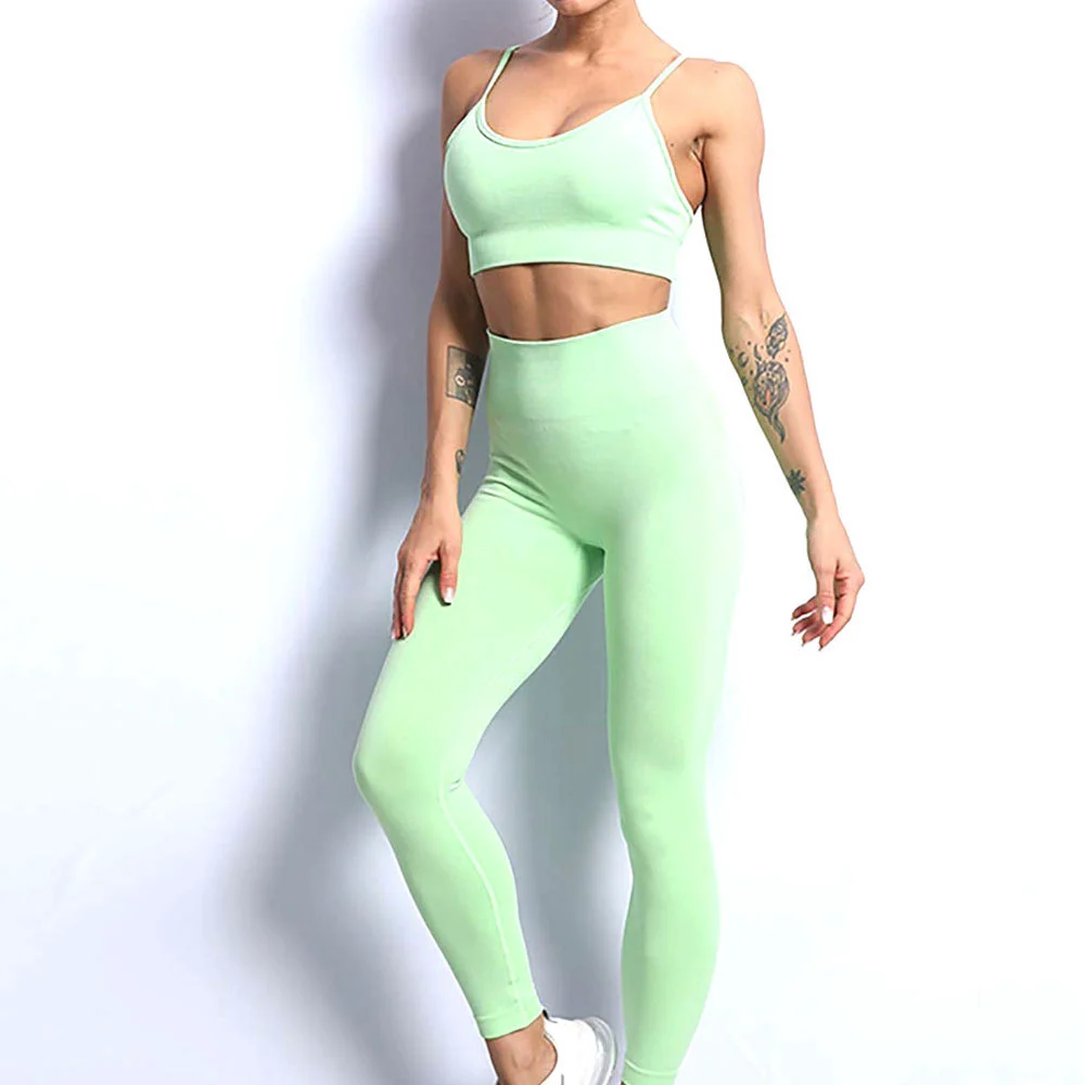 Custom Design Solid Women Yoga Set Breathable Quick Dry Four-Way Stretch Lightweight High Quality 2-Piece Fitness Wear Wholesale