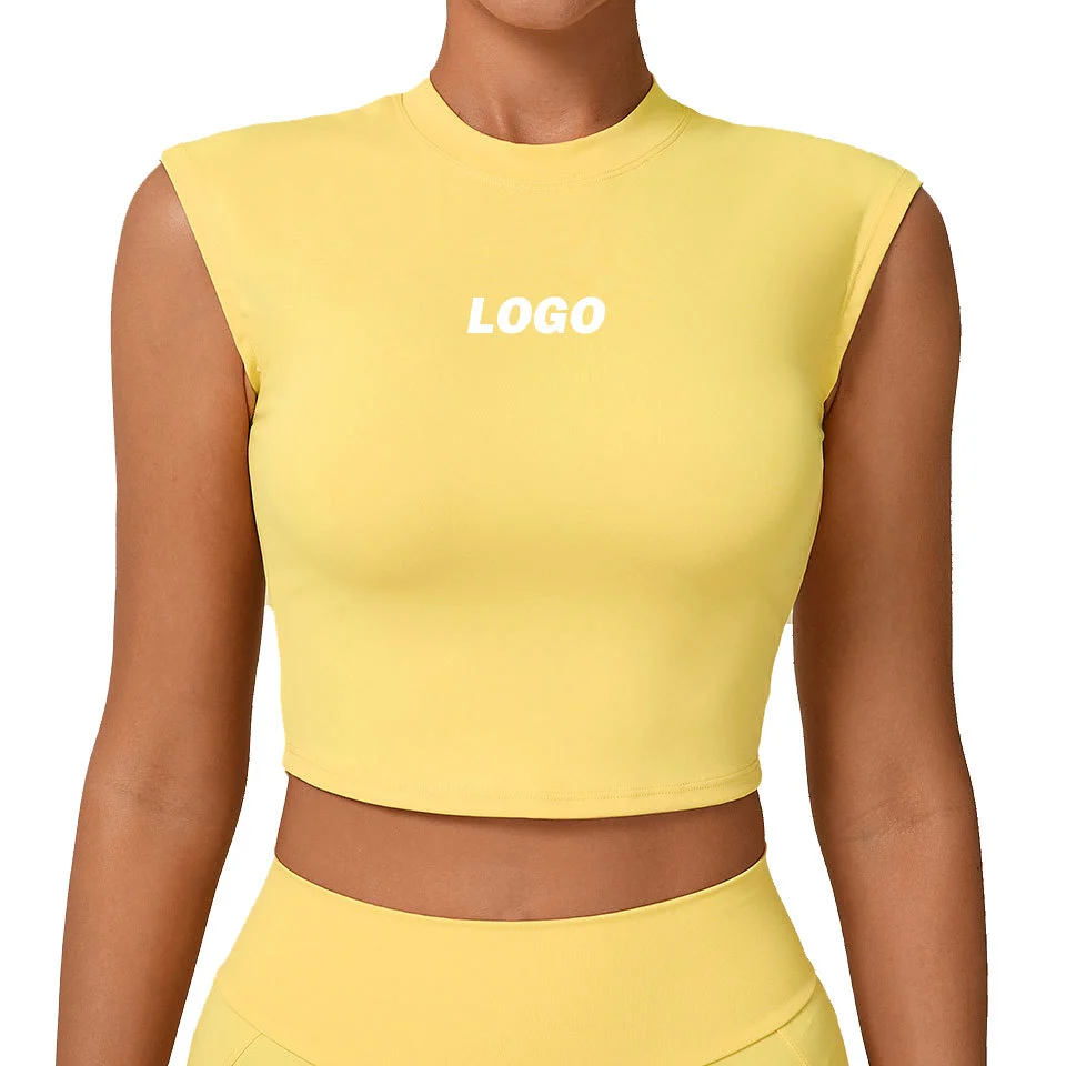 Wholesale Solid Running Yoga Top for Women Fitness Sleeveless Yoga Wear Sports Vest Round Neck Breathable Gym Tank Top