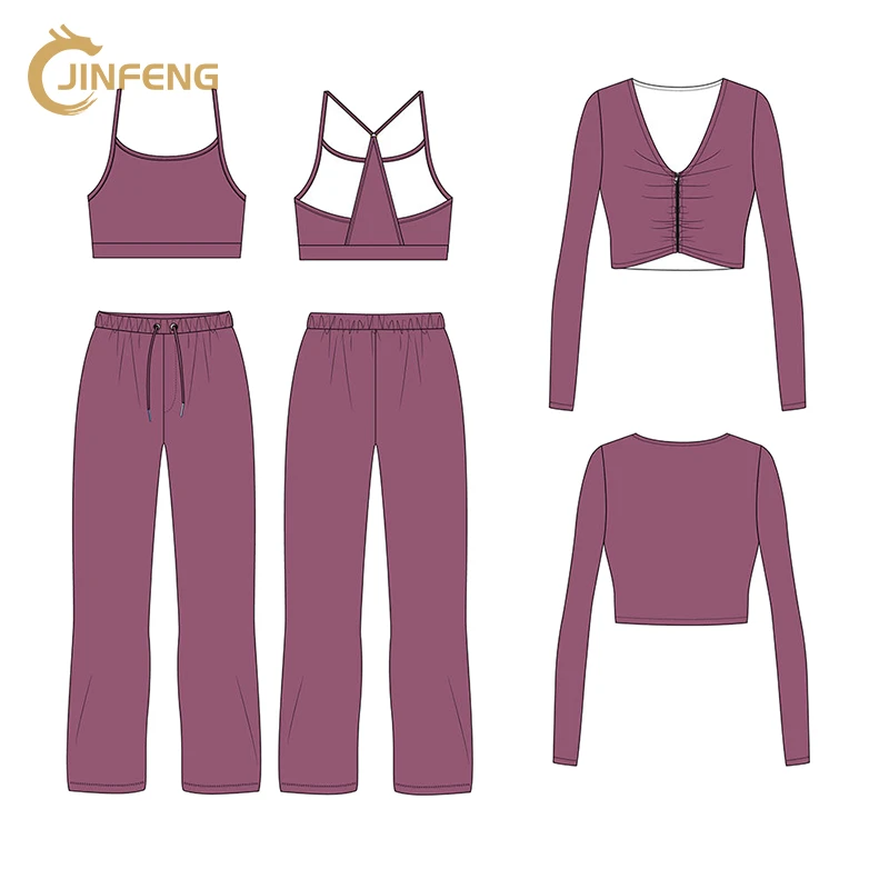 Wholesale Fitness 6 Piece Women Gym Yoga Wear Set Workout Seamless Long Sleeve Sports Suit Hoodie Yoga Set