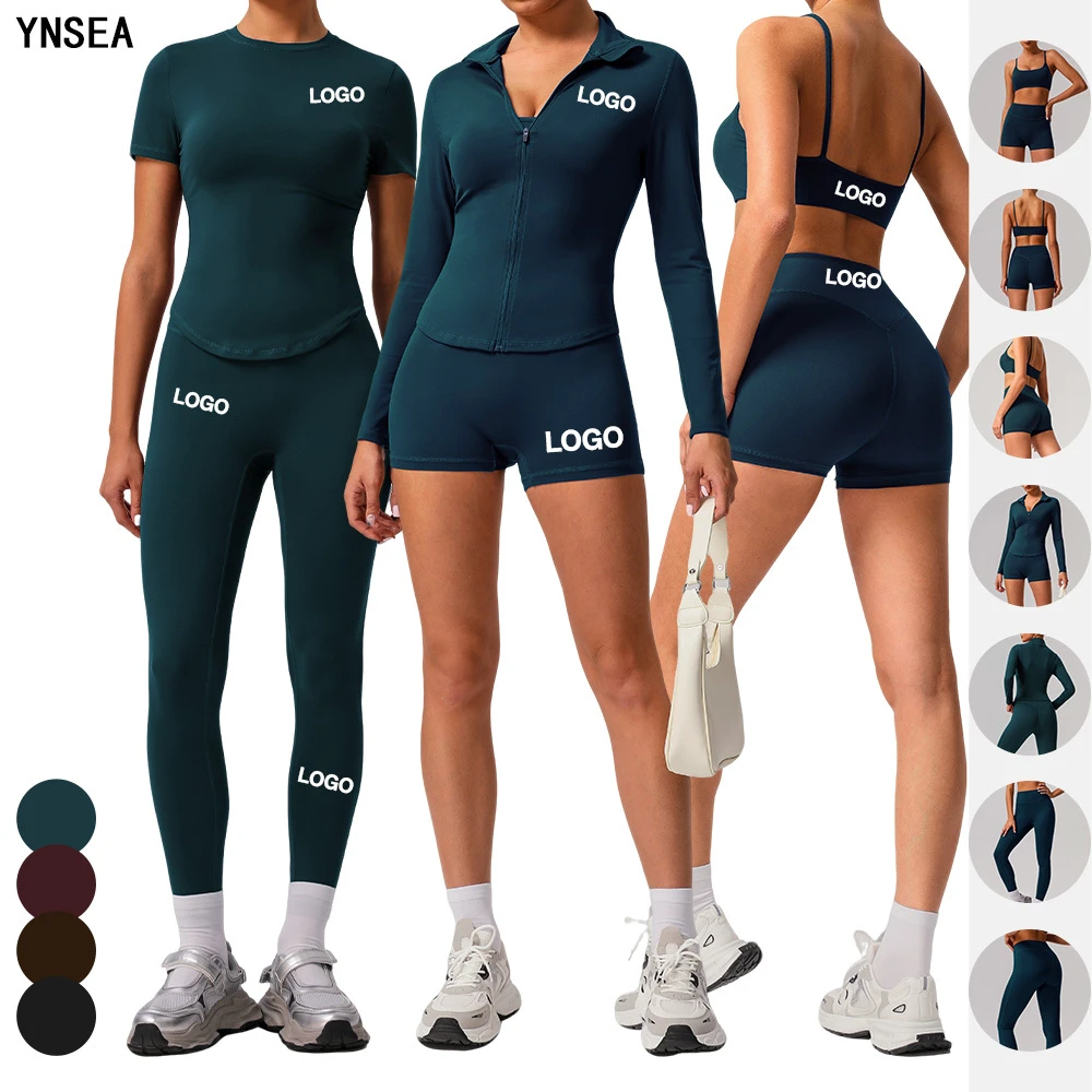 YNSEA Wholesale Sports Wear Outfit Leggings Yoga Bra Gym Jacket 5 Piece Fitness Apparel Women's Tracksuit Yoga Set Clothes