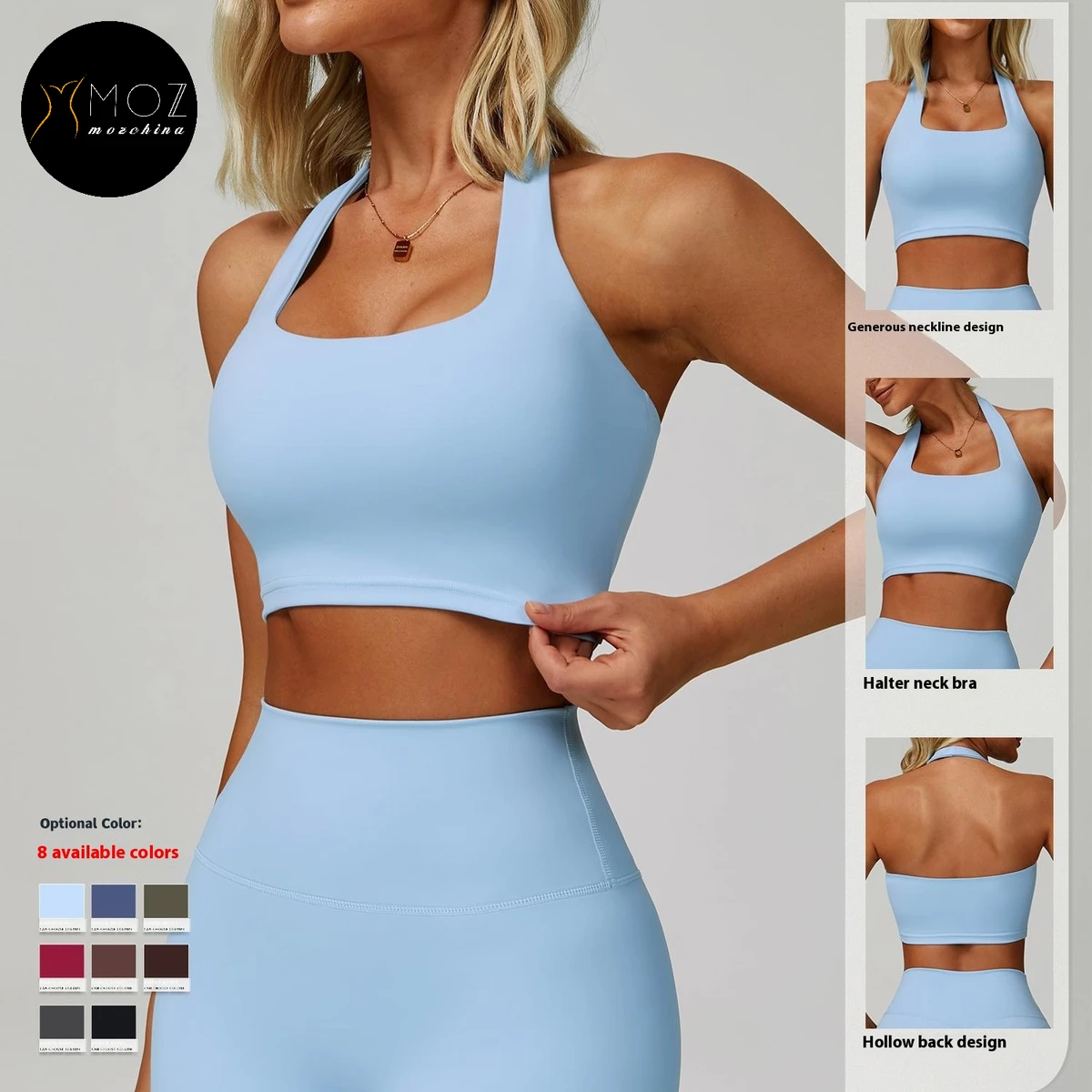 Beautiful Back Halter Neck Simple Print Sports Bra Running Quick-Dry Fitness Yoga Top Push-Up Effect Breathable Lightweight