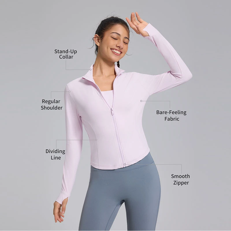 Wholesale Custom Breathable Simple Basic Gym Yoga Top Jacket Fitness Zip Yoga Top Thumbhole Tight Active Workout Jackets Women