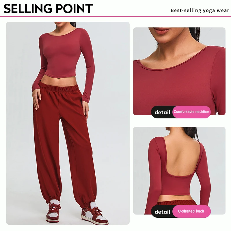 2025 New Arrival Customized Backless Yoga Wear Long Sleeves Tight-fitting Sports Top Women Quick-drying Running Fitness T-shirt
