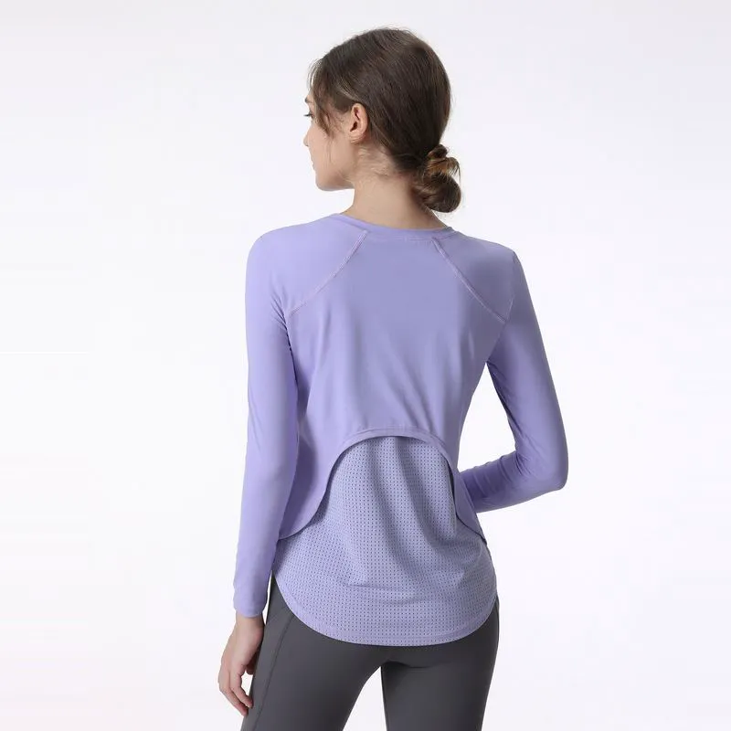 New Women's Fitness Yoga T Shirts Long Sleeve Soft Breathable Quick Dry Loose Lightweight Seamless Plus Size Sportswear