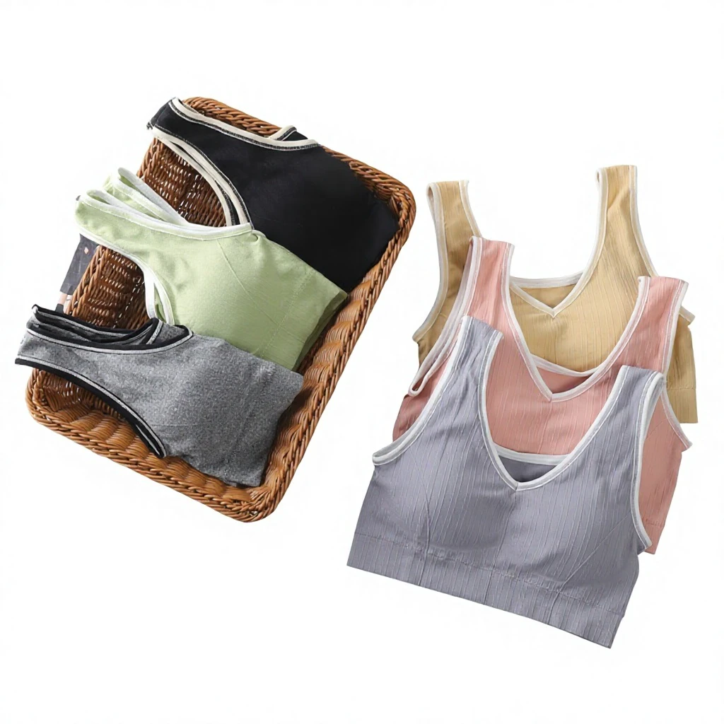 Korean-style Children's Girls High Support Yoga Sports Bra with Crisscross Straps Seamless Bra Graphene Lining Anti-Exposure