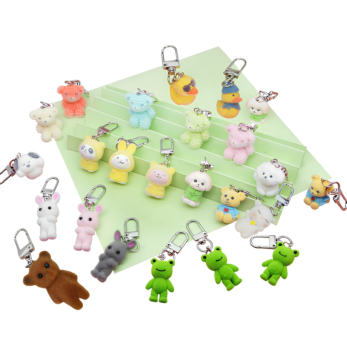 Cute Flocked Animal Keychain Set Mini Bear Rabbit Frog Duck Bag Charms for Backpack Decoration