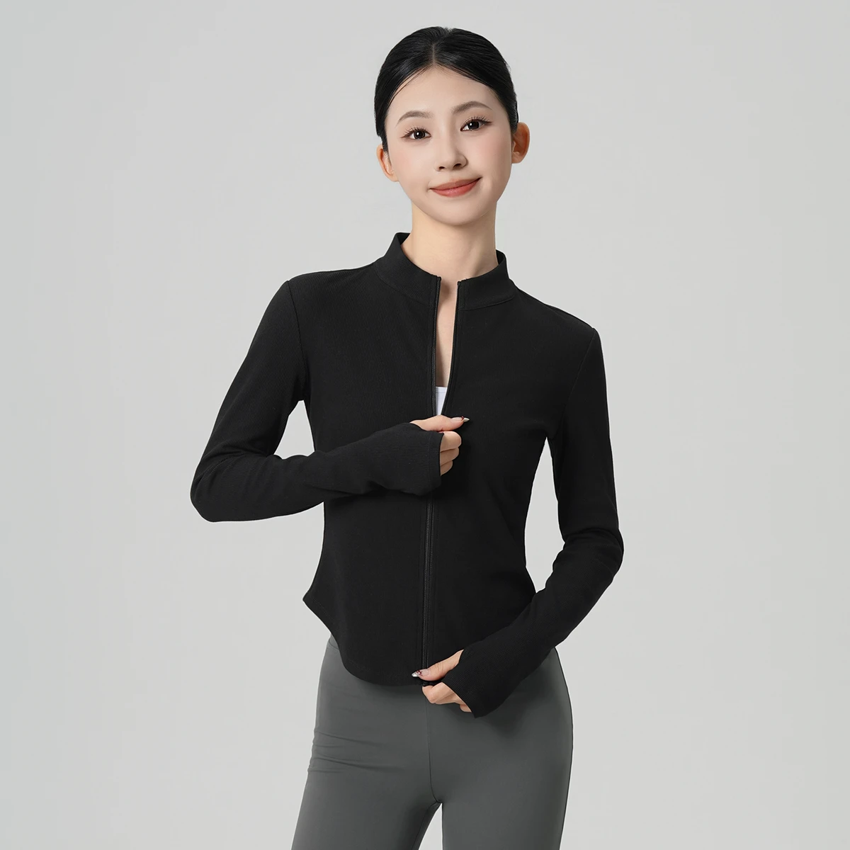 Adult Stand up Collar Zipper Cardigan Sports Running Fitness Yoga Dance Tops Women Long Sleeve Zipper Jacket