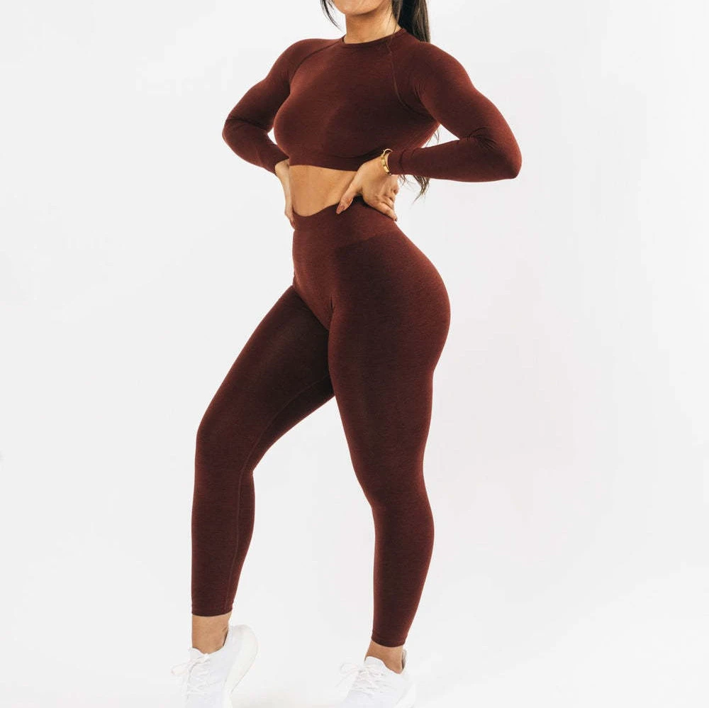 Use Polyamide Polyester Elastane Fabric Yoga Gym Top Seamless AMPLIFY Long Sleeve Crop Top for Women