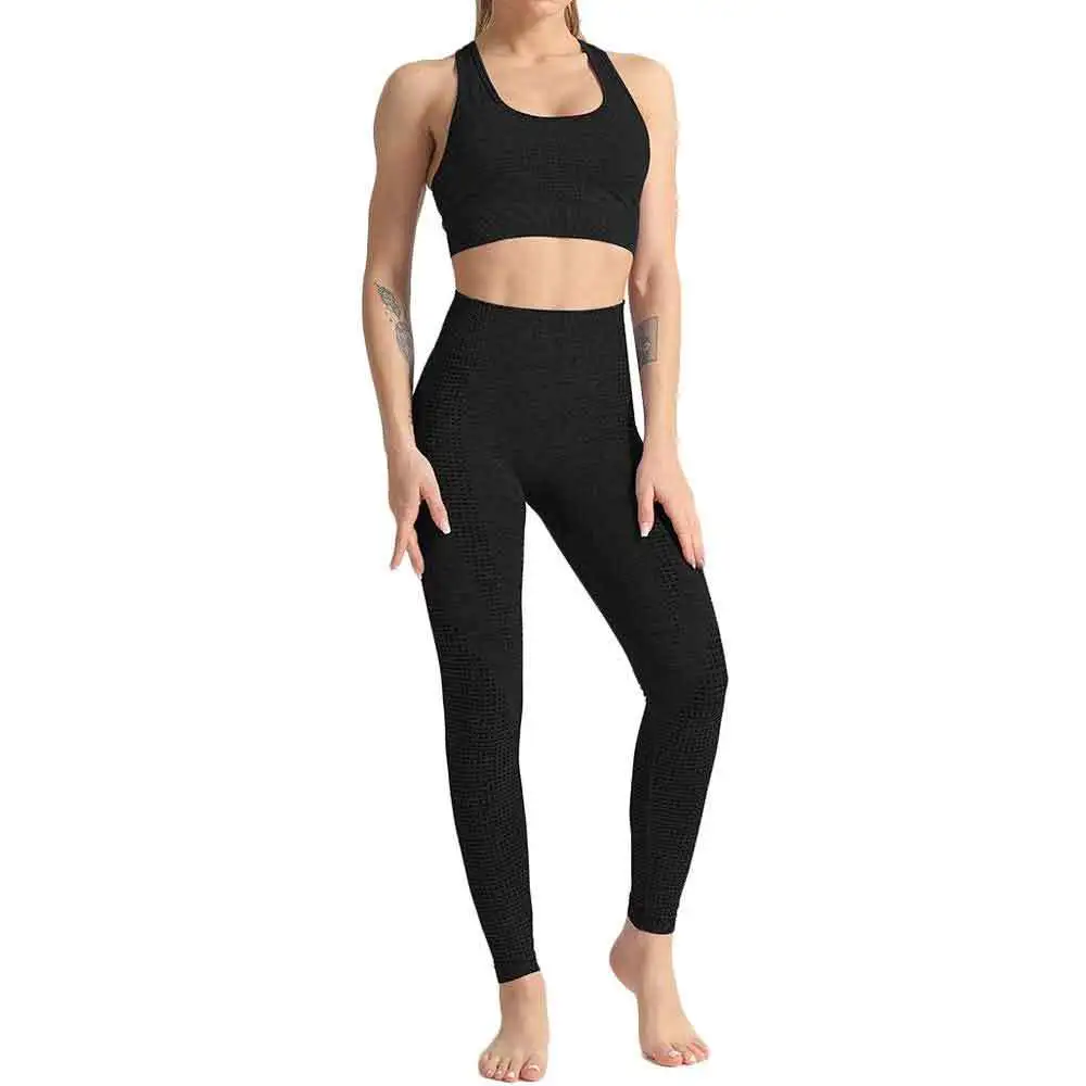 Fitness Sports Bra with Leggings Set Solid Front Logo Breathable Eco-Friendly 2-Piece Set for Running Workout Yoga