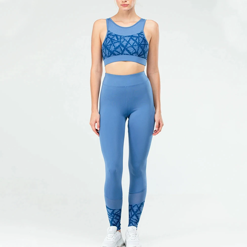 Quick Dry Women's Yoga Set Elastic Waist Crew Neck Solid Color Front Logo Spandex/Polyester Material 2-Piece Set Breathable