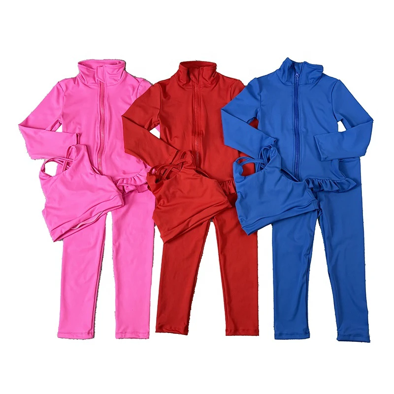 DH OEM High Quality Kids Yoga Set Workout Zip up Top and Legging Pants Gym Fitness Exercise Sportwear for Girls