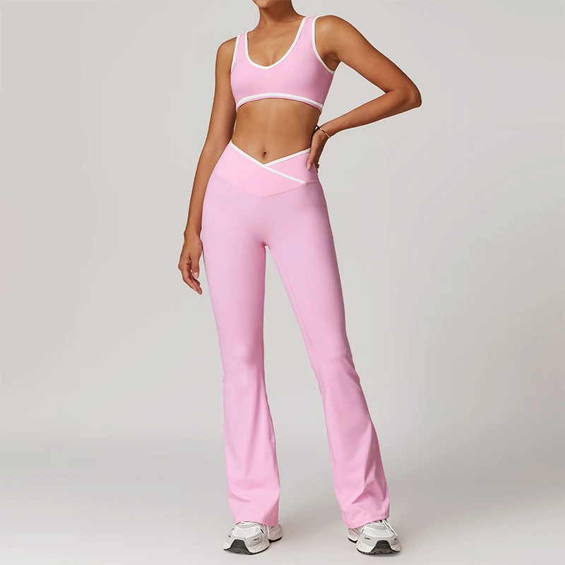 LADYGLOW Yoga Sets Custom Logo Gym Fitness Sets for Women 2 Piece Yoga Bra V Waist Flare Leggings Quick-Drying Yoga Suit