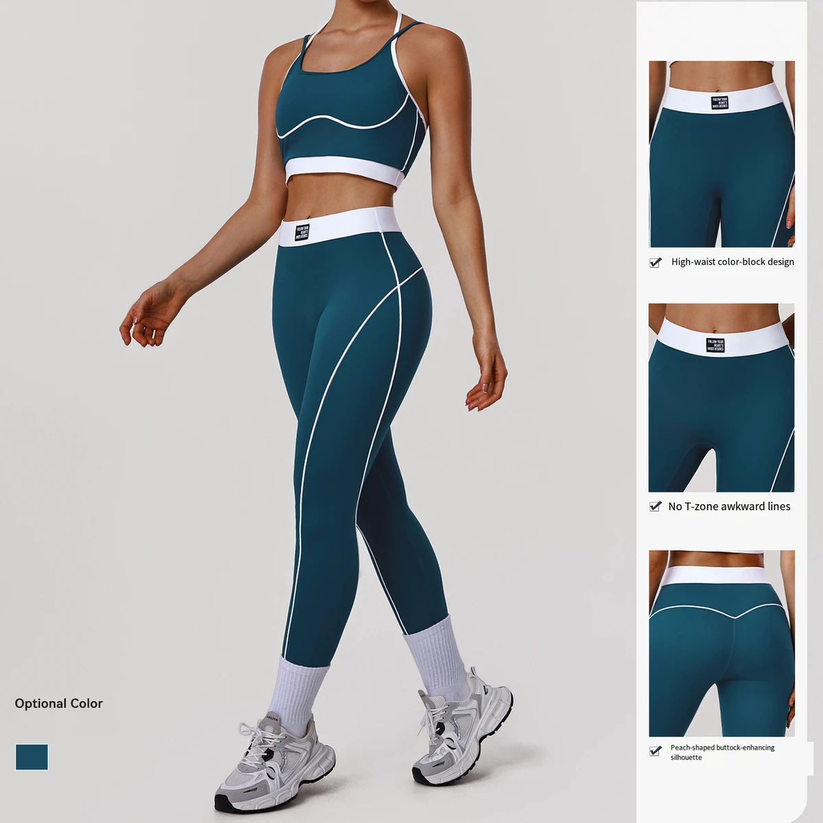 Color-matching Strap Backless Shaping Bra Hip-lifting Tight Ankle-length Pants Fitness Quick-drying Breathable Sports Yoga Set