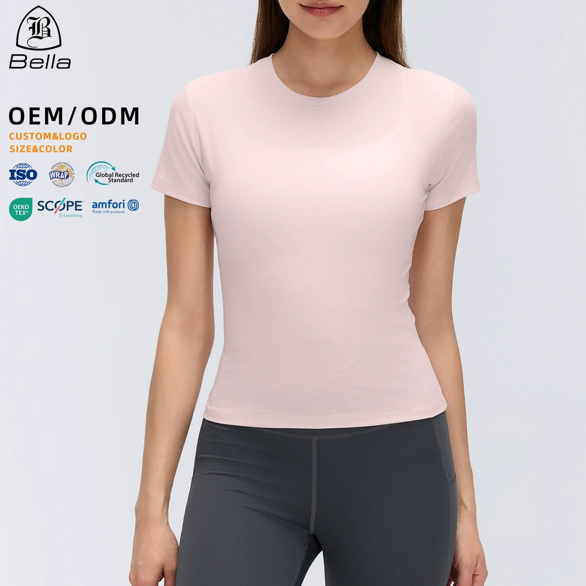 OEM Custom Women Quick Dry Sports T-shirt Short Sleeve Round Neck Yoga Tops Breathable Running Gym Wear Fitness Activewear