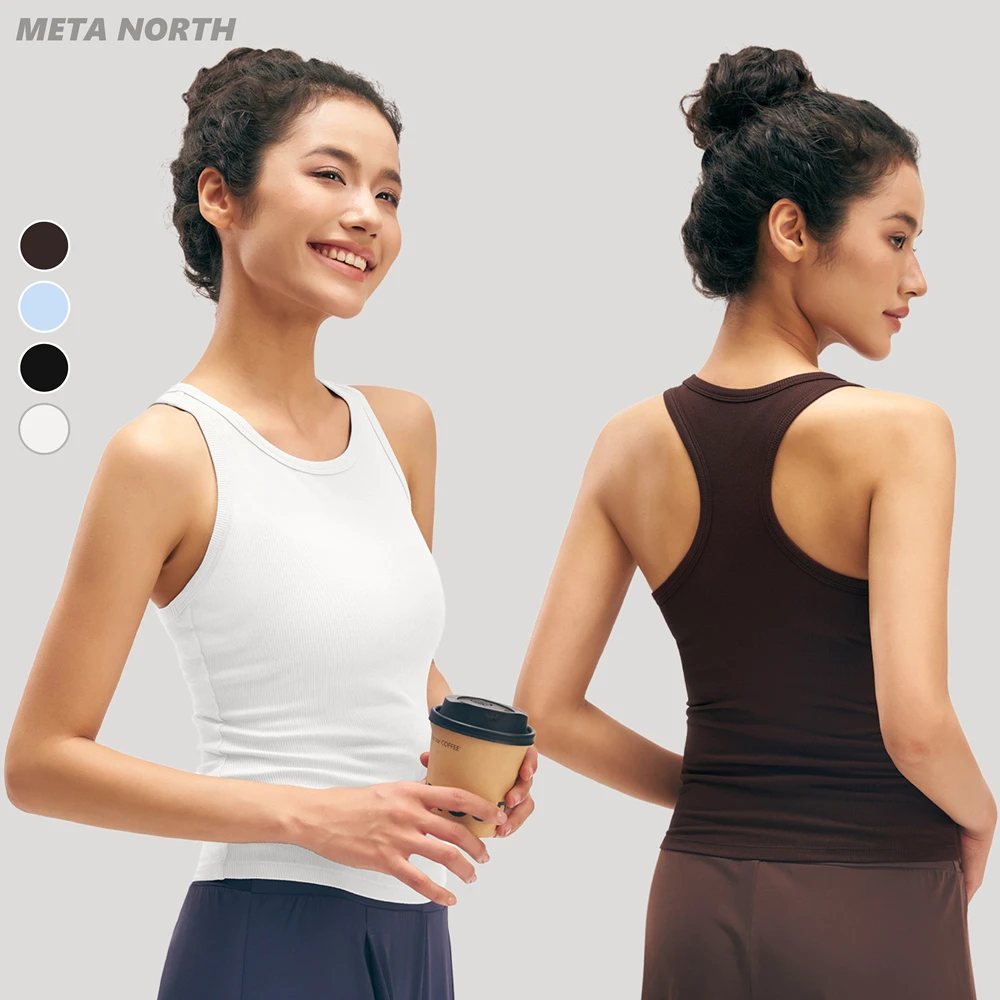 Custom Logo Cotton Rib Raceback Classical Fitness Sports Vest Lightweight Sleeveless Crew Neck Women's Skinny WorkoutTank Top