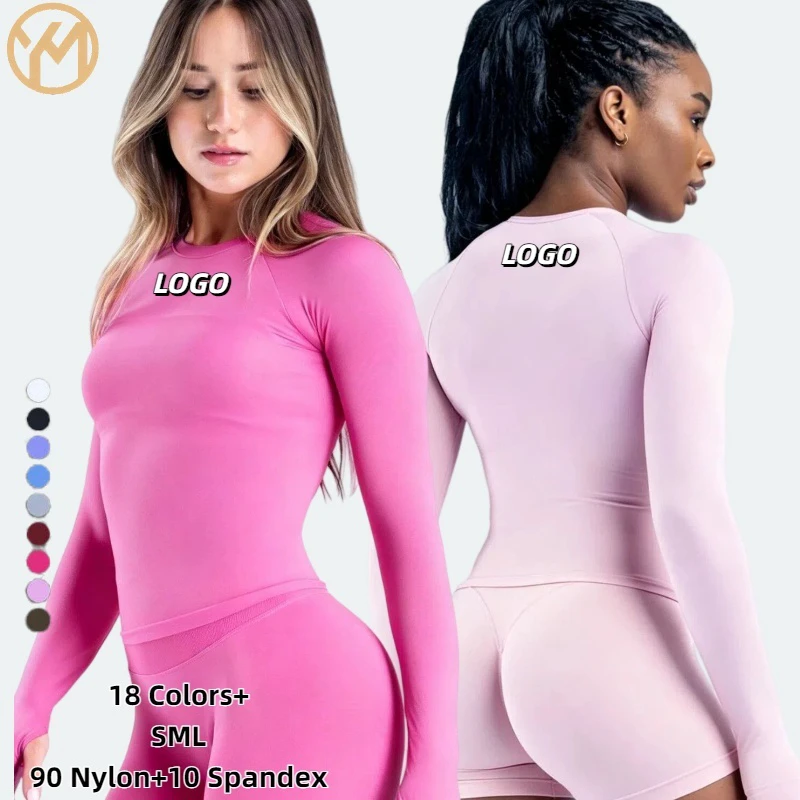 Yimo 18 Colors Custom Logo Women Yoga Fitness Long Sleeve Top Lady Workout Sweatshirts Female Quick Dry Gym Crop Tops