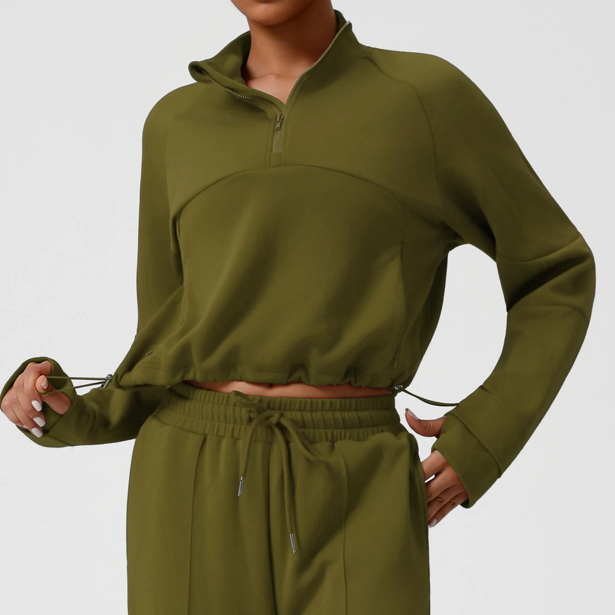 Women's Sportswear Yoga Casual Sports Sweatshirt Half-zip Stand Collar Long-sleeved Top Drawstring Waist Jogging Fitness Wear