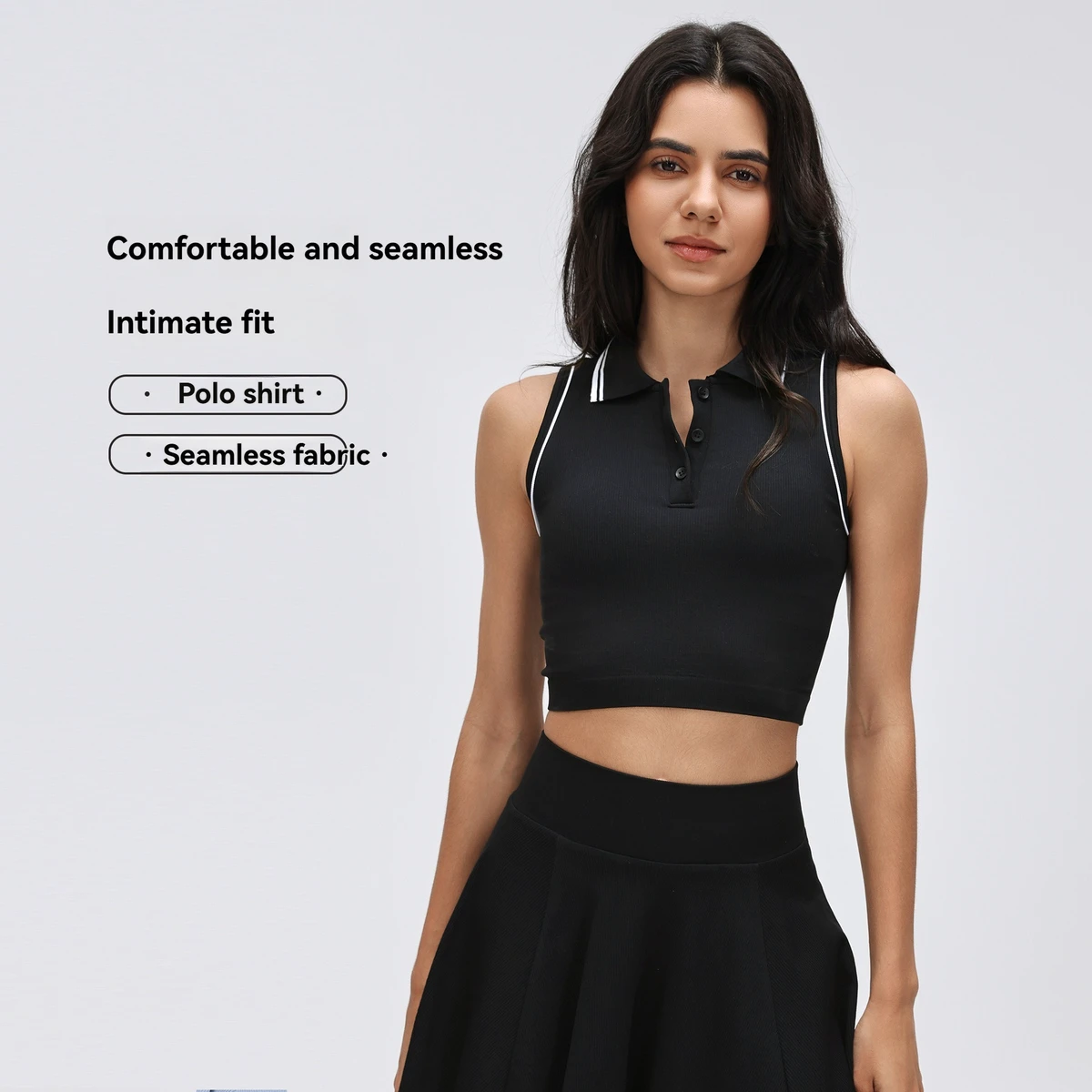Women's Contrast Color Polo Neck Sleeveless Vest, Cropped & Waist Exposed, with Chest Pad, Fitness Sports Yoga Top