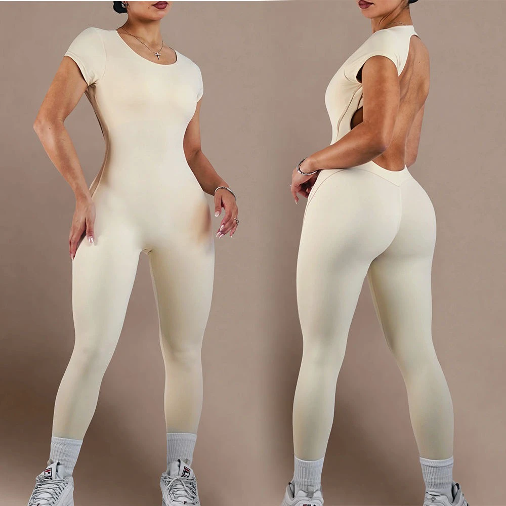 Custom Women's Elastic Quick-Drying Fitness Sports Bodysuit & Jumpsuit One Piece Workout Clothing Set for Yoga Sports