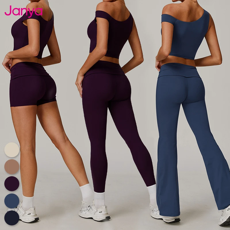 Janya Women's Sportswear 3 Piece Quick-Dry Eco-Friendly High Waist Yoga Leggings and Tops Gym Fitness Sports Suits Yoga Sets