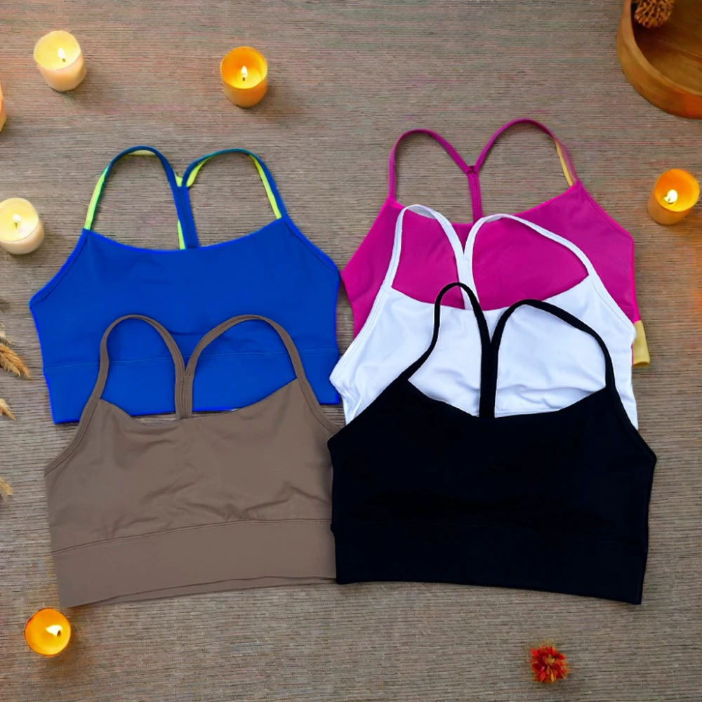 Wholesale Girls Y Shaped Cross Back Sports Bra Nude Quick Drying Double-Sided Sanding Push up Sports Bra With Padded