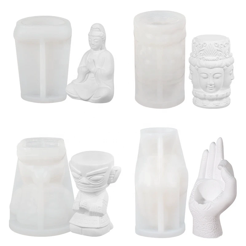 Large 3D Buddha Statue Silicone Mold Religious Candle Mold Buddha White Moulds Cake Tools Silicone Molds for Buddha Flower Pots
