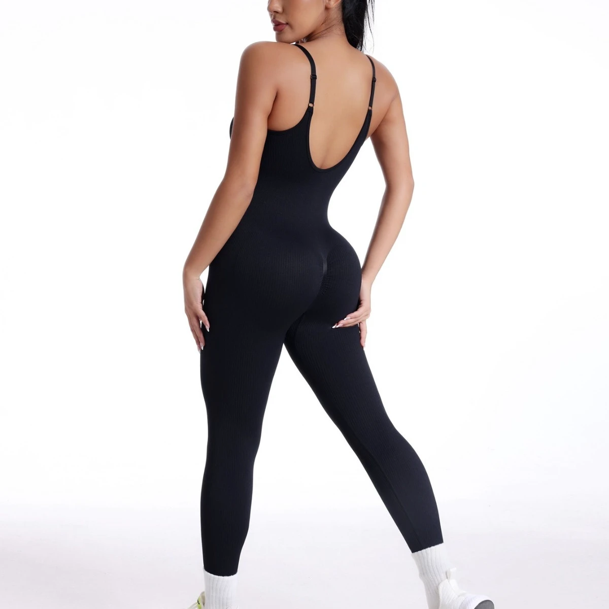 Women's One-Piece Slimming Threaded Suspender Jumpsuit Backless Butt-Lifting Seamless Vest-Style Yoga Suit for Sports