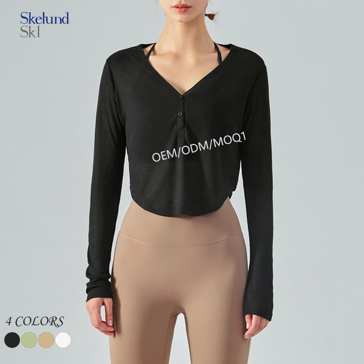 Customized Wholesale Loose V-Neck Yoga Long-Sleeve T-Shirt Cover-Up - Leisurely Drooping Feeling Design for Fitness