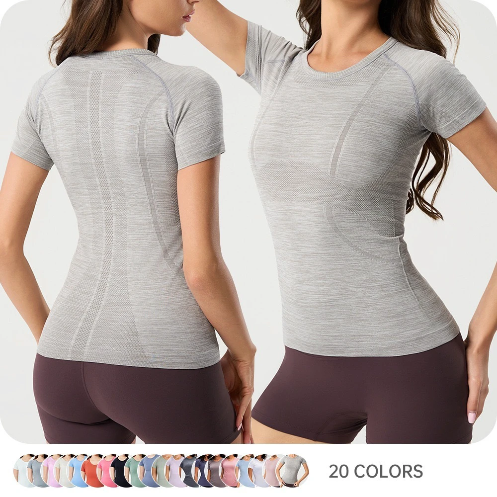 Custom Seamless Short Sleeve Yoga T-Shirt Slim Fit Quick Dry Breathable for Women Workout Training Wear