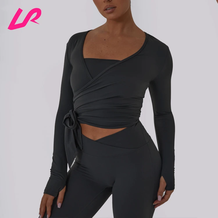 2024 Newest Lightweight Breathable Four Way Stretch Plus Size Activewear Workout Crop Top Yoga Wear Quick Dry Nylon Long Sleeve