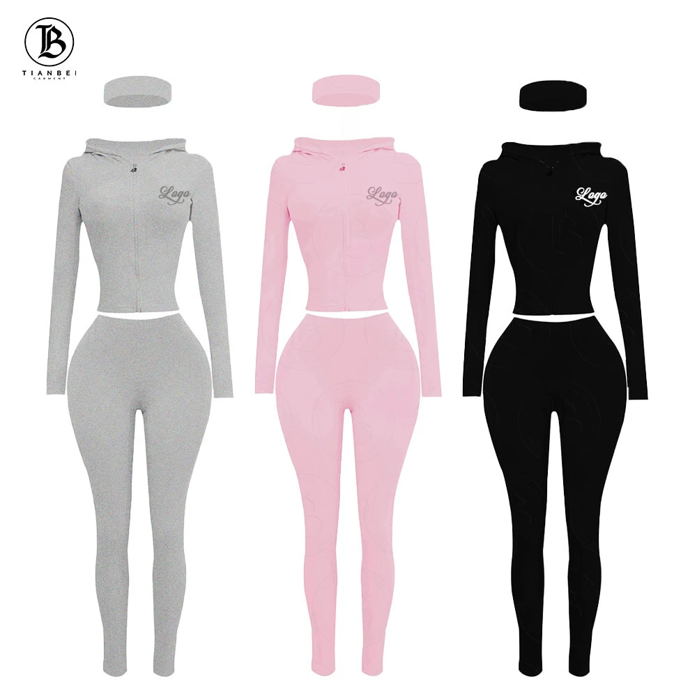 New Custom Women Set Basics Hoodie and Flare Pants Zip Jacket Skinny Fitness Pants Jogging Leggings Two Piece Outfits Yoga Suits