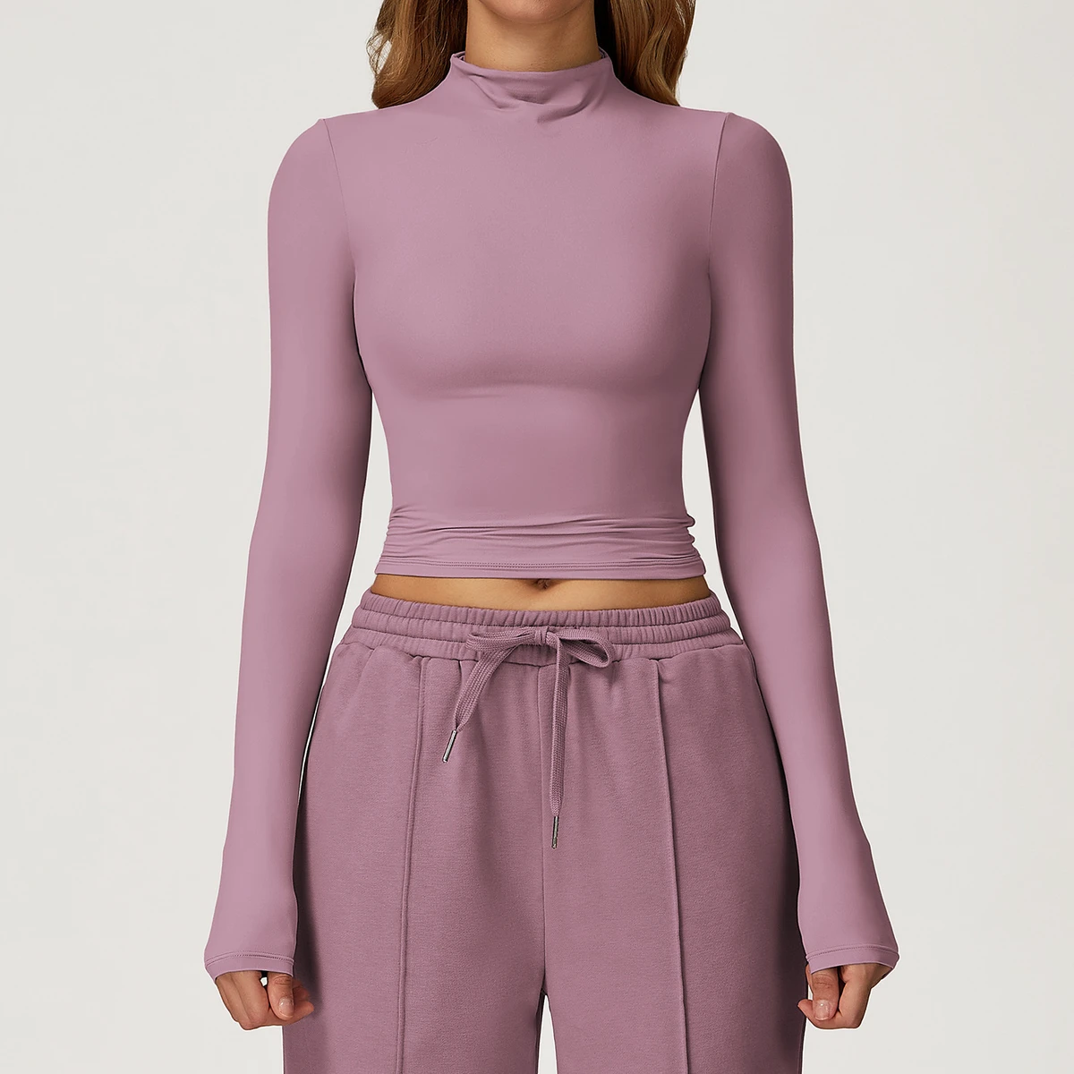 Versatile High Neck Tight-Fitting Top Quick-Dry Yoga Women's Wear Gym Top Fitness Sports Long Sleeve