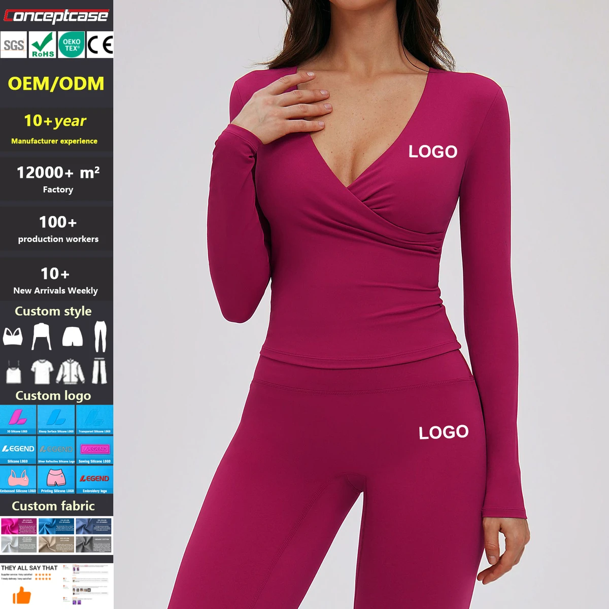 Custom Style Logo Spring Autumn Yoga Long-Sleeve V-Neck Pilates Training Clothes Women'S Gym Running Fitness Sports T-Shirt