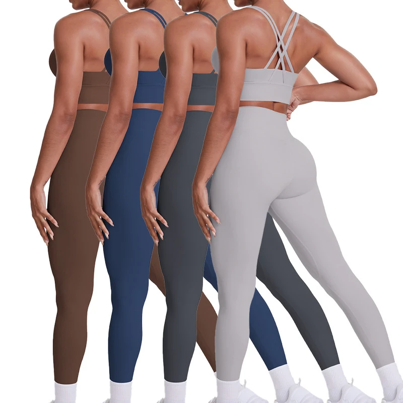 7113+7101 Sports Yoga Sets High Impact Soft Fabric Sexy Back Cross Strap Sports Bras and Leggings for Women Fitness for Women
