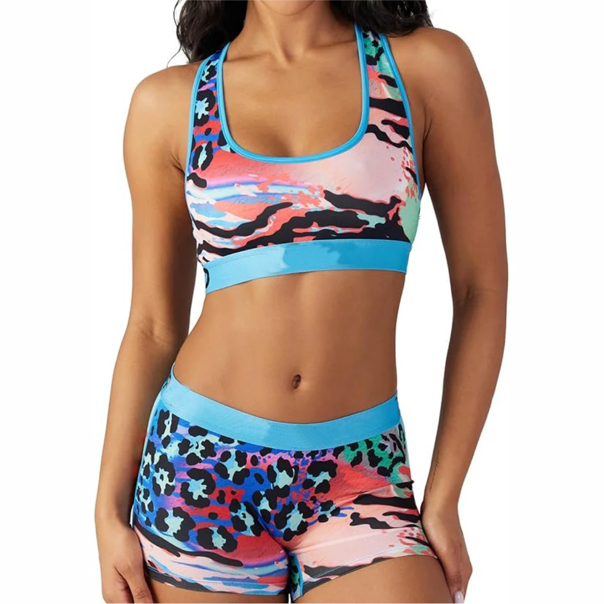 Women's Two-Piece Yoga Set Mid Waist Shorts Sports Bra Front Logo Spandex/Polyester Quick Dry Breathable Fitness Activewear Hot