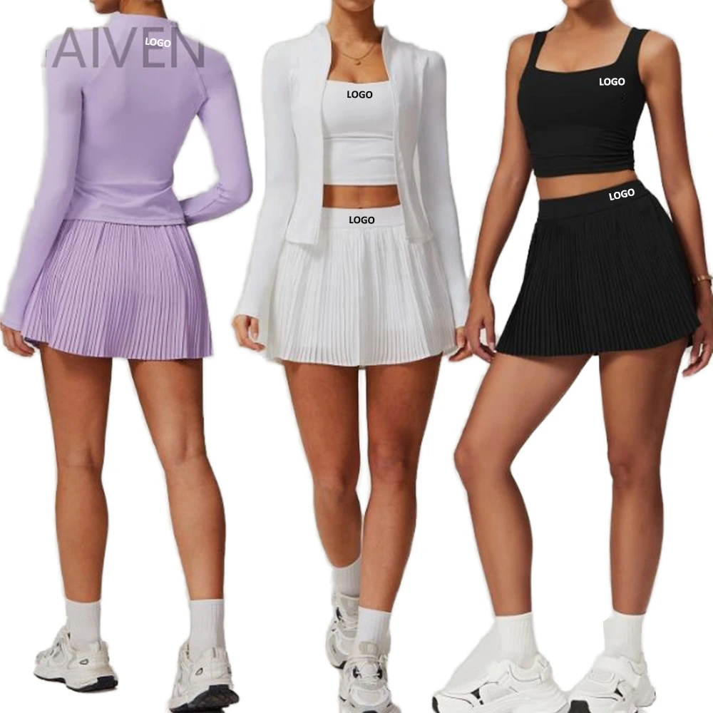3 Pieces New Athletic Yoga Suits - Women Short Skirt and Top Set for Outdoor Sports Suits, Quick Dry Yoga Set Automatic Cutting