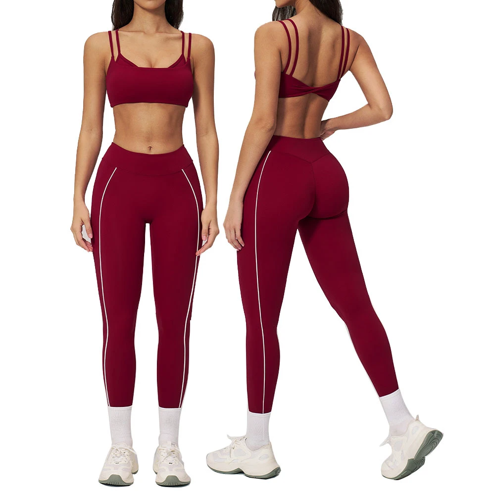 Women's Soft Nylon Breathable Lightweight Four-Way Stretch Elastic Waist Yoga Running Fitness Color Blocking 2-Piece Yoga Set